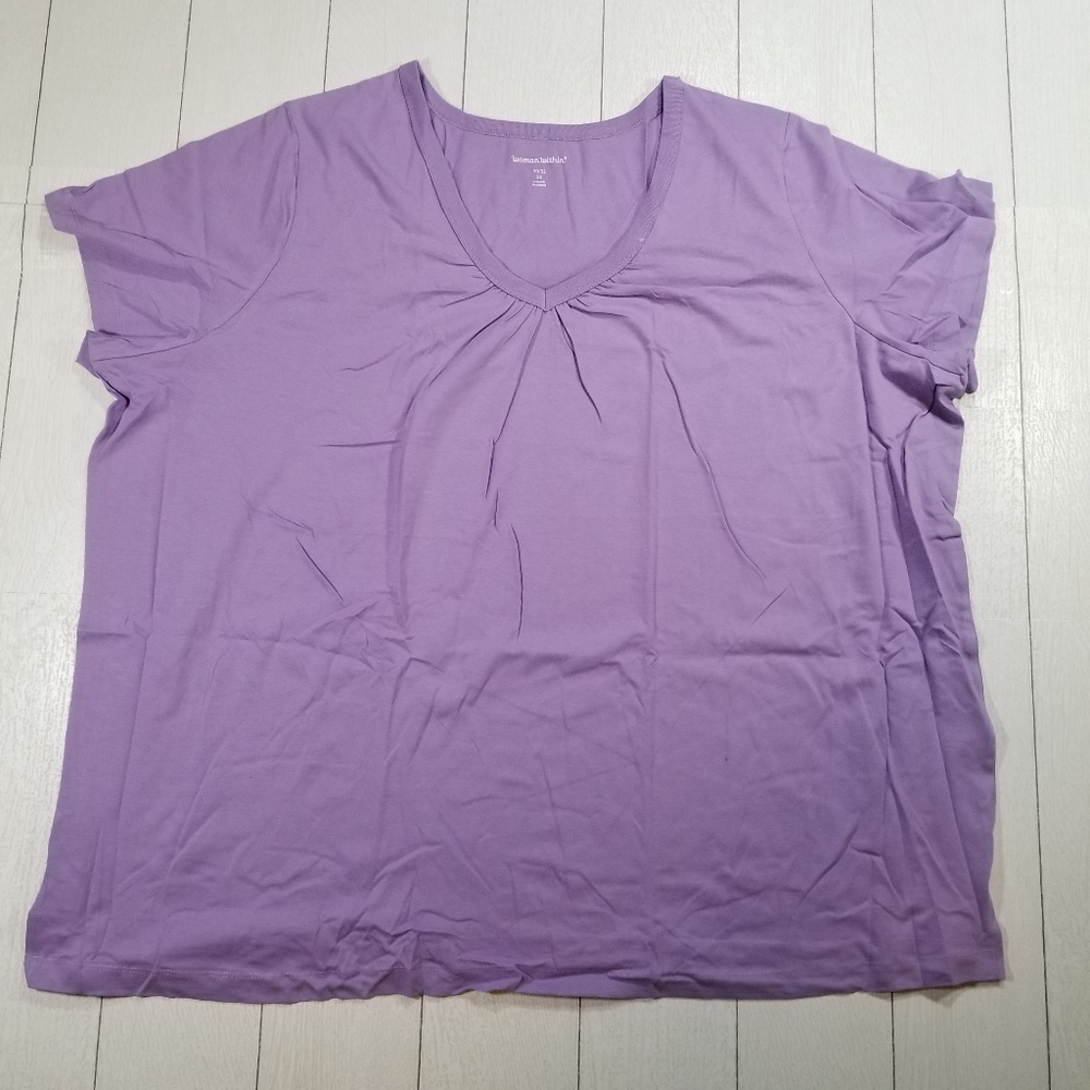 Woman Within Women's Plus Size 3XL Purple Short-Sleeve V-Neck Tee Shirt NWOT